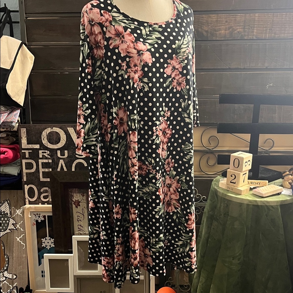 SWAK Floral and Polka Dot Long Sleeve Dress